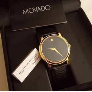 NIB Movado Black Leather Watch